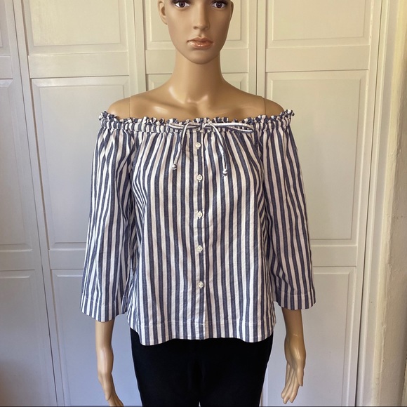 Madewell Shimmer Stripe Off-the-Shoulder Top Sz SM - Picture 4 of 8